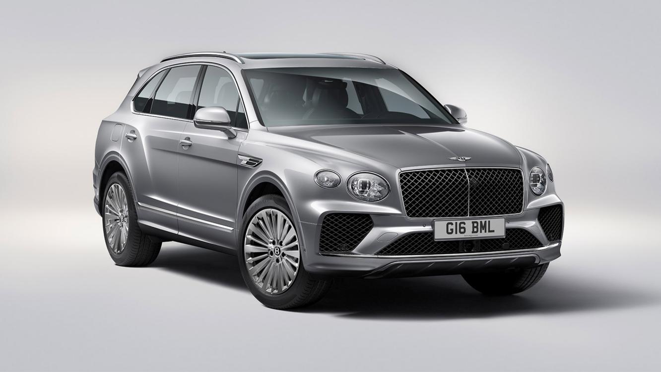 Bentley Bentayga S in Cambrian Grey colour side angled view featuring 22 inch S Directional Wheel - Black Painted and Polished with matrix grille.