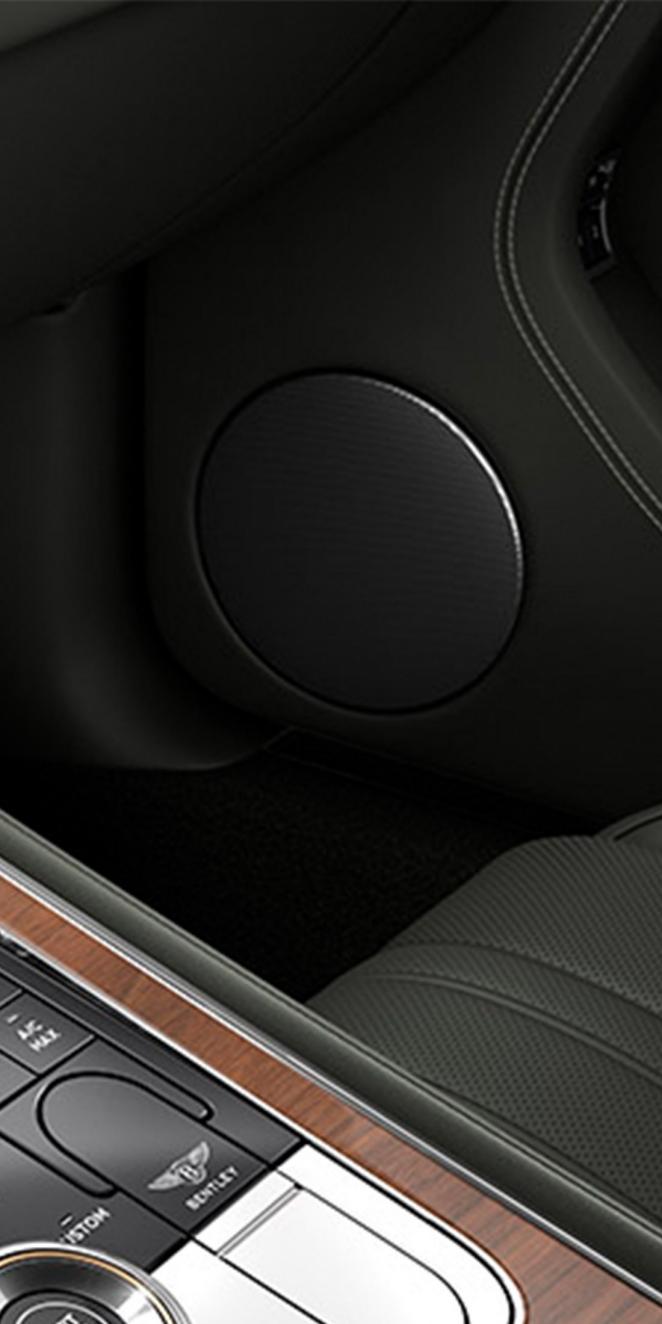 Close up of the speaker grille in the new hybrid Continental Gt