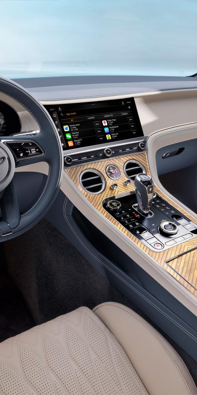 Close up of the MMI in the new Continental GT Azure featuring App Studio
