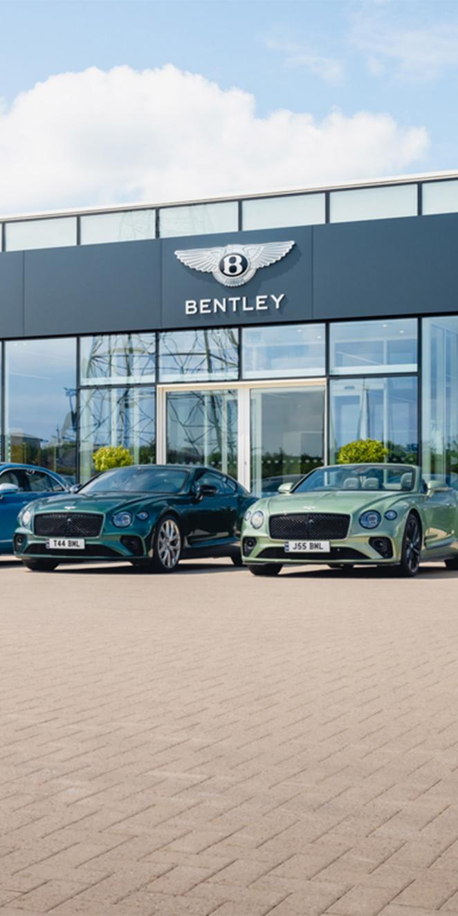 Bentley products parked outside the CW1 showroom in Crewe