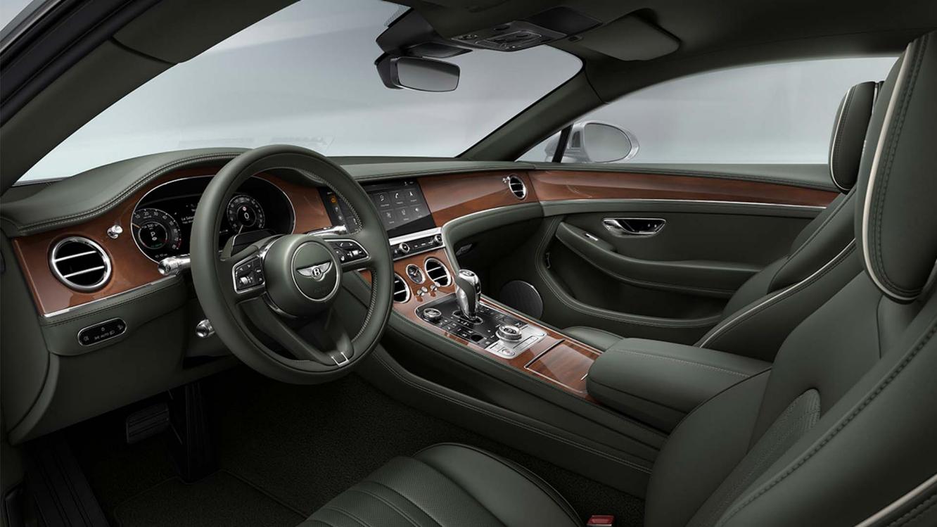 Front cabin of the new Bentley Continental GTC with Beluga Main hide and open pore koa veneer